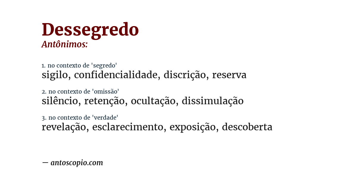 Antônimo de dessegredo