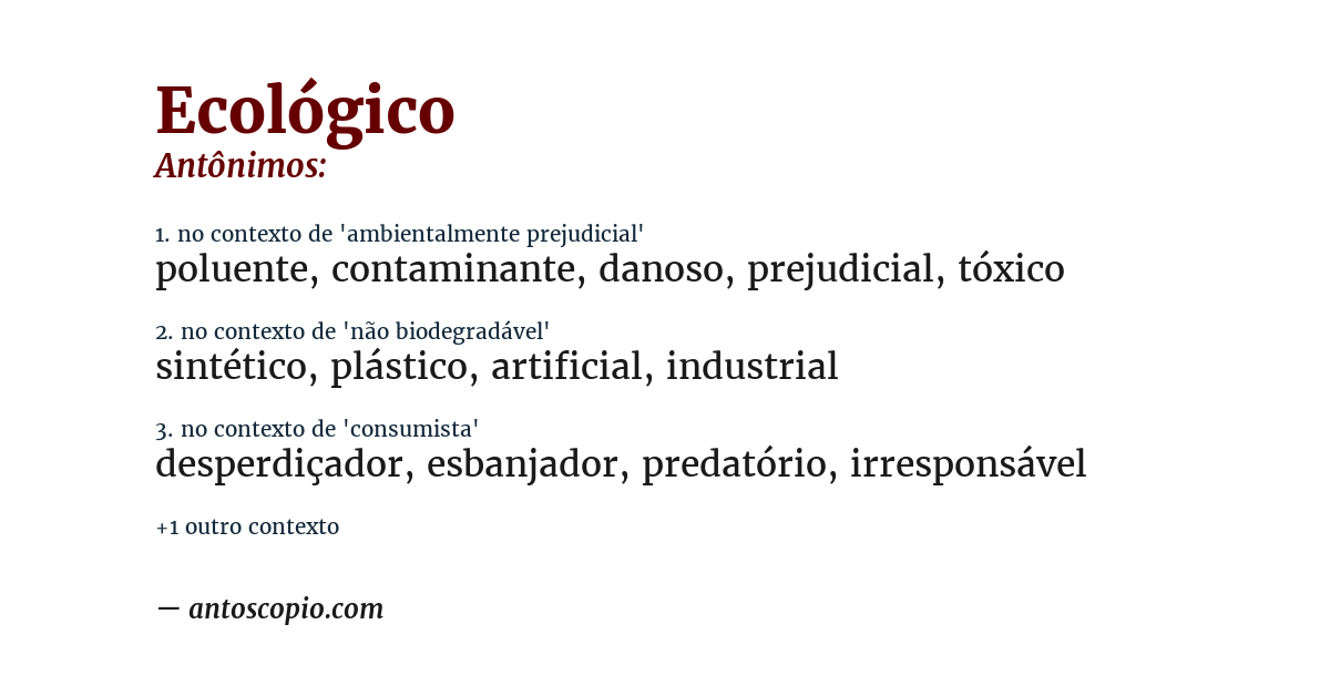 Antônimo de ecológico