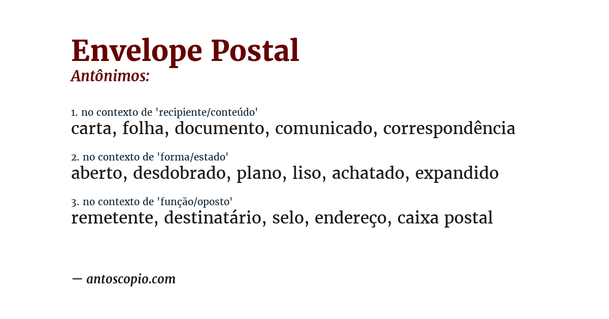 Antônimo de envelope postal