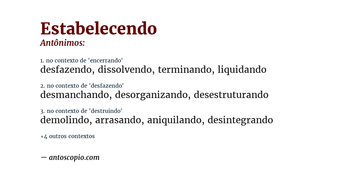Antônimo de estabelecendo