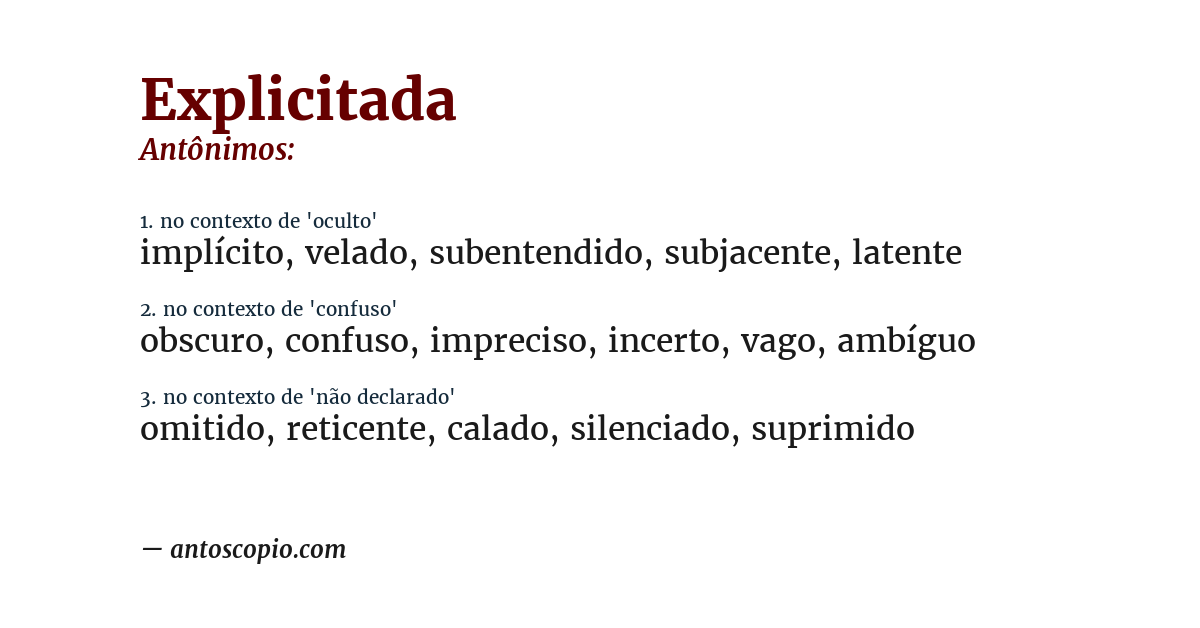 Antônimo de explicitada