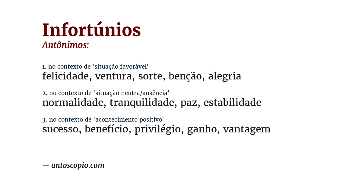 Antônimo de infortúnios