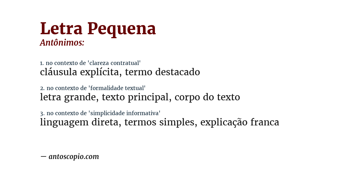Antônimo de letra pequena