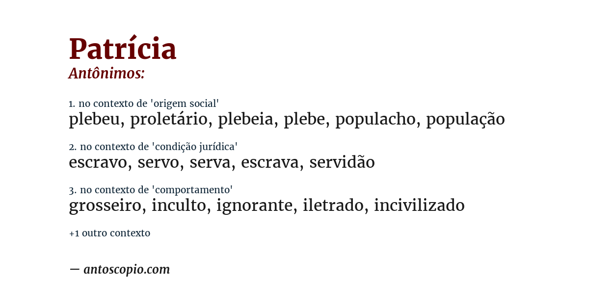 Antônimo de patrícia