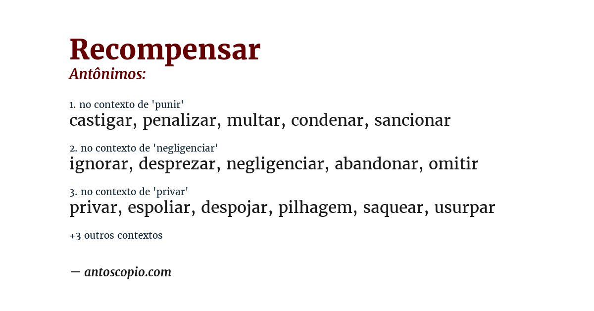 Antônimo de recompensar