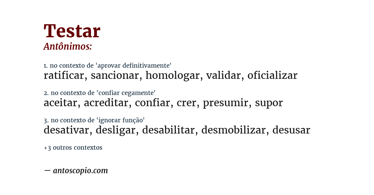 Antônimo de testar