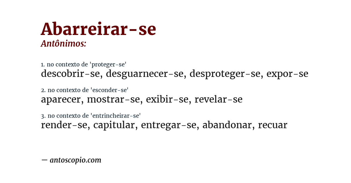 Antônimo de abarreirar-se