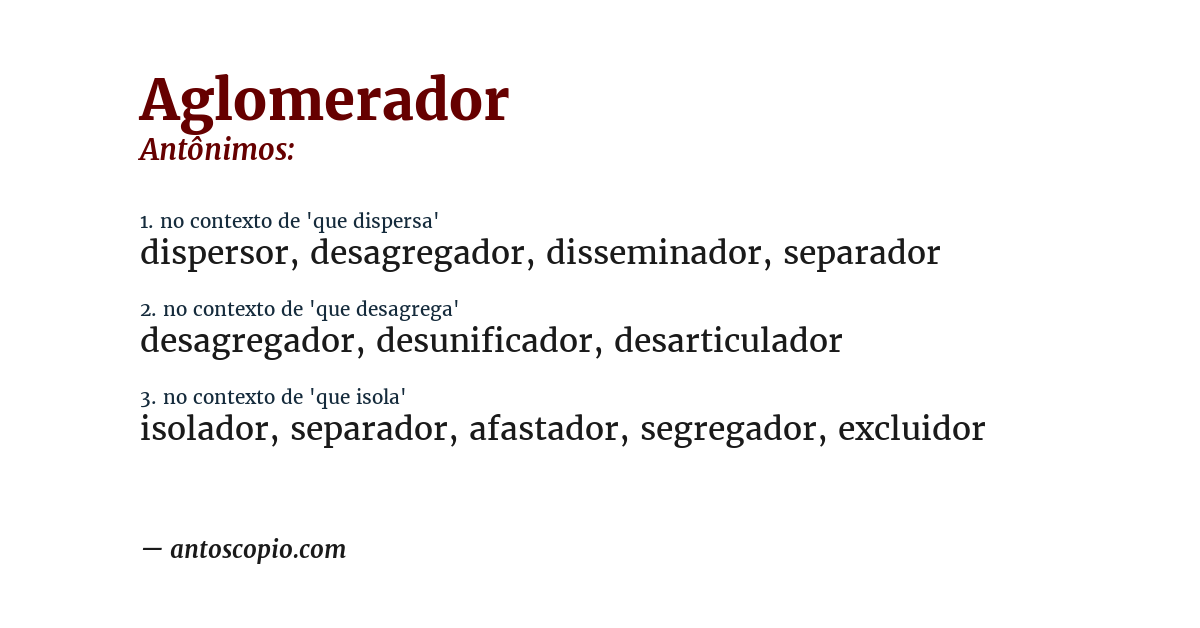 Antônimo de aglomerador