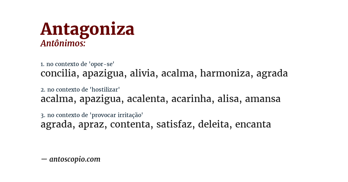 Antônimo de antagoniza