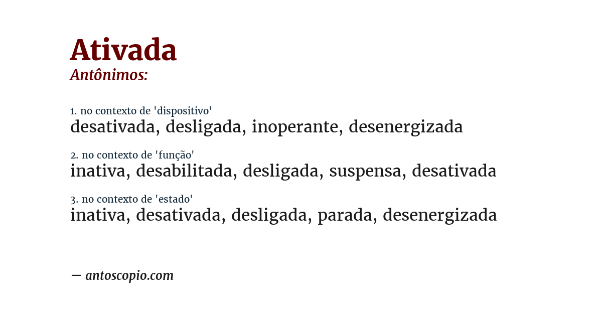 Antônimo de ativada