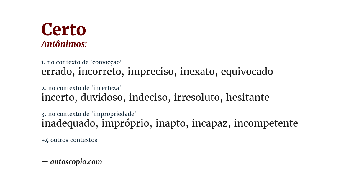 Antônimo de certo