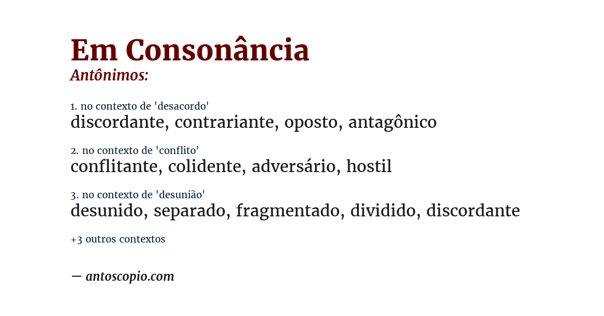 Antônimo de em consonância