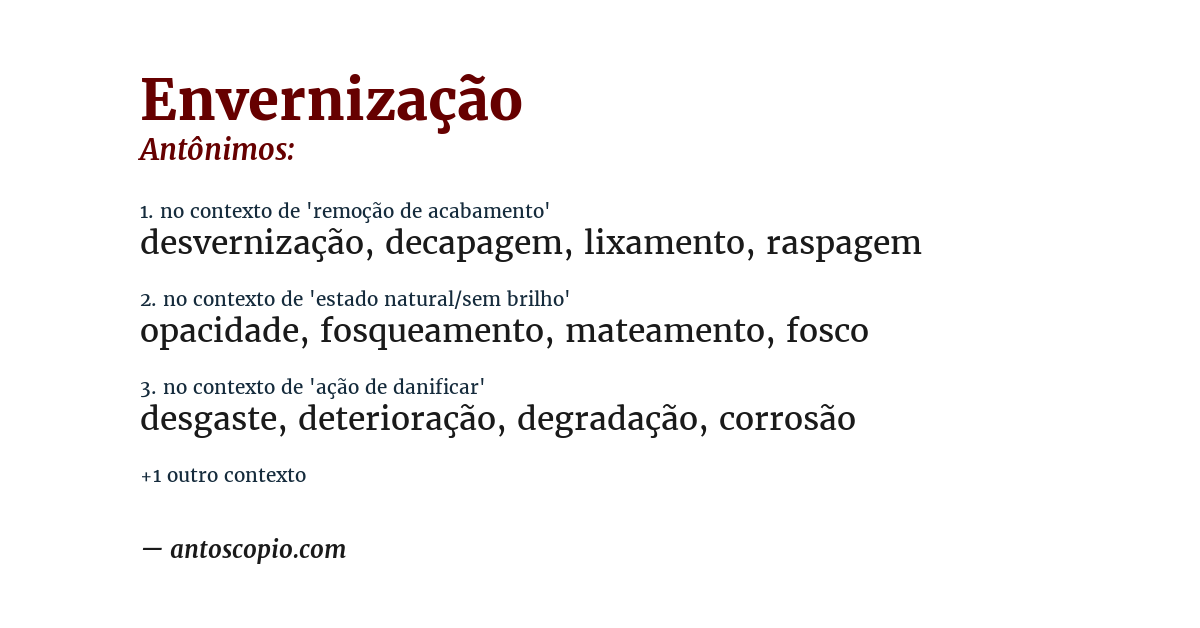 Antônimo de envernização