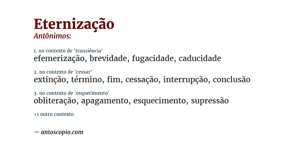 Antônimo de eternização