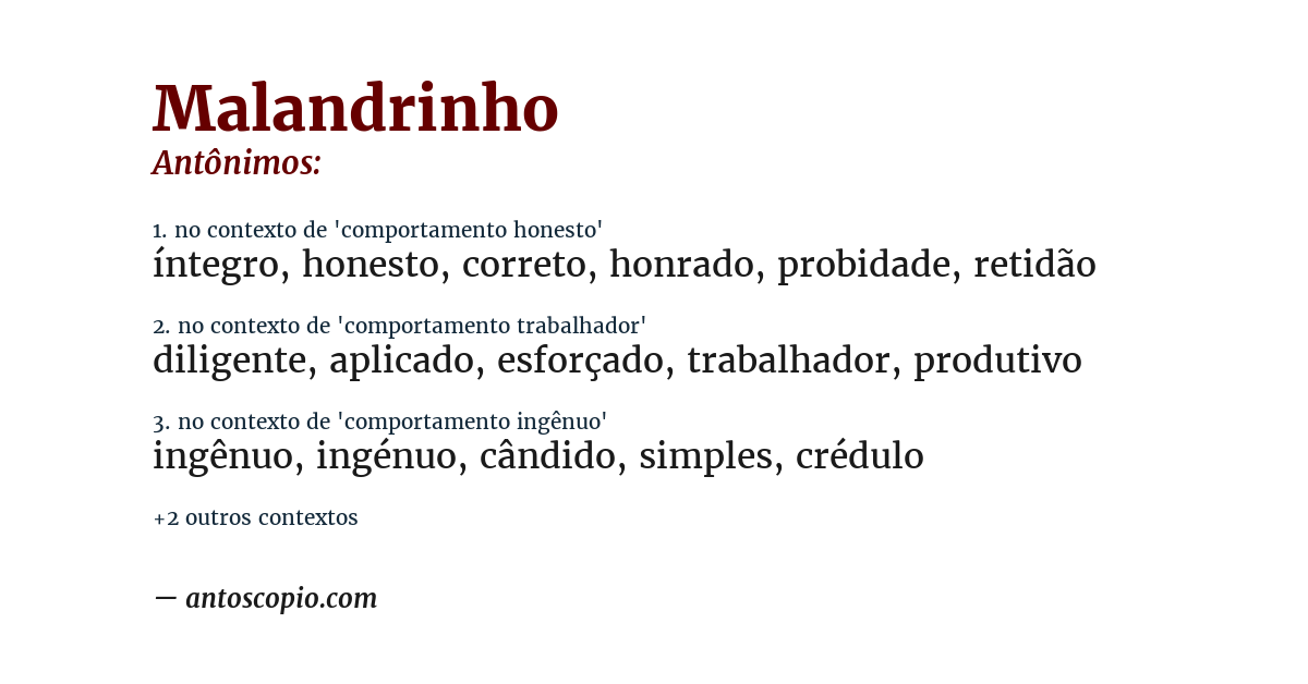 Antônimo de malandrinho