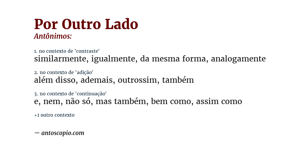 Antônimo de por outro lado