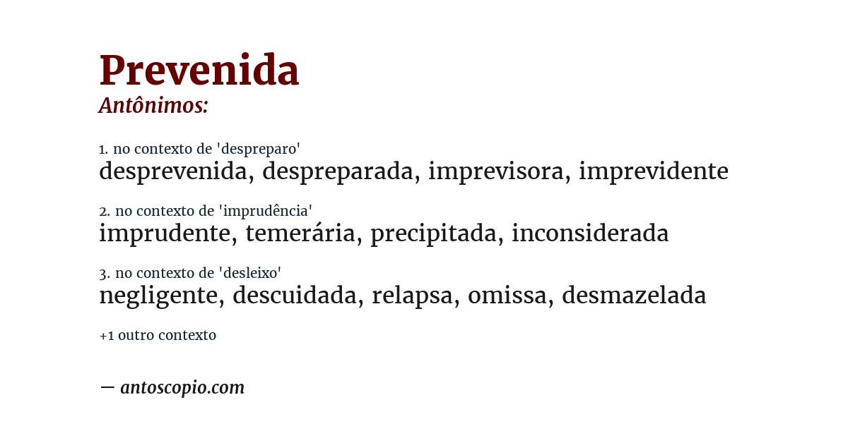 Antônimo de prevenida