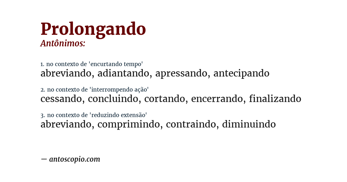 Antônimo de prolongando