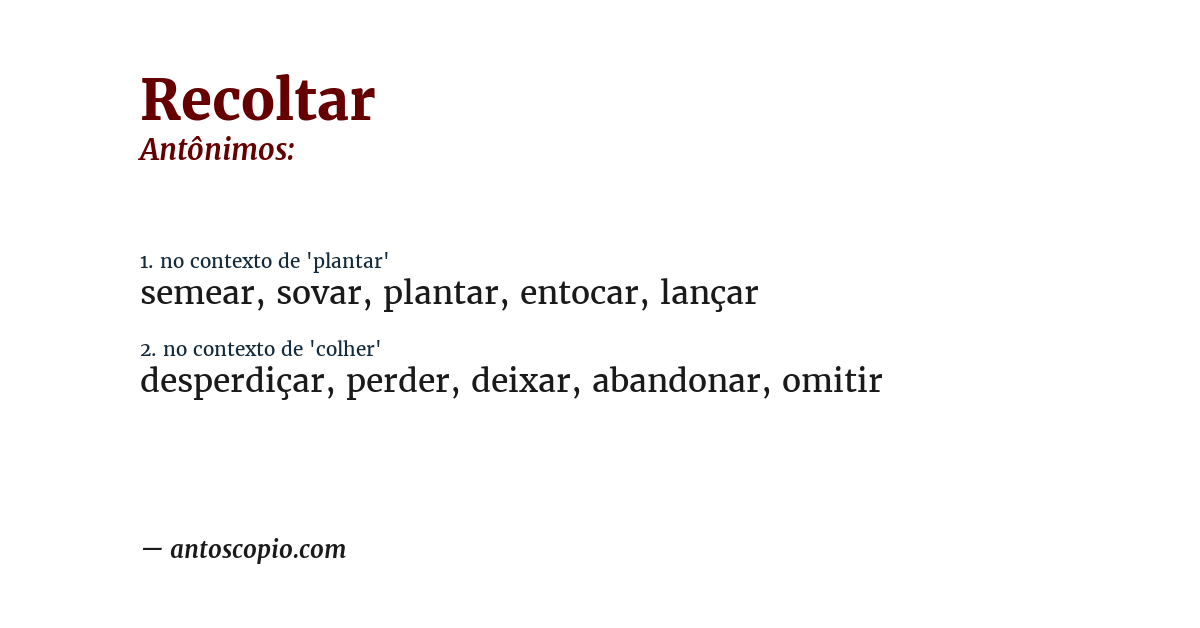 Antônimo de recoltar