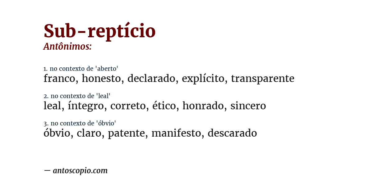 Antônimo de sub-reptício