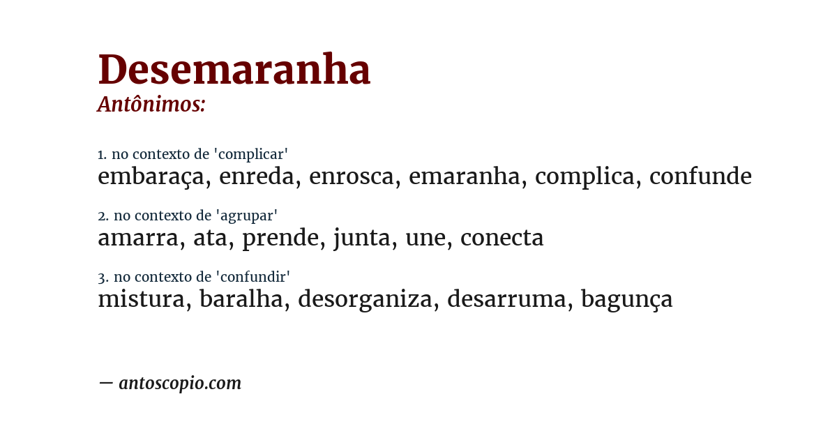 Antônimo de desemaranha