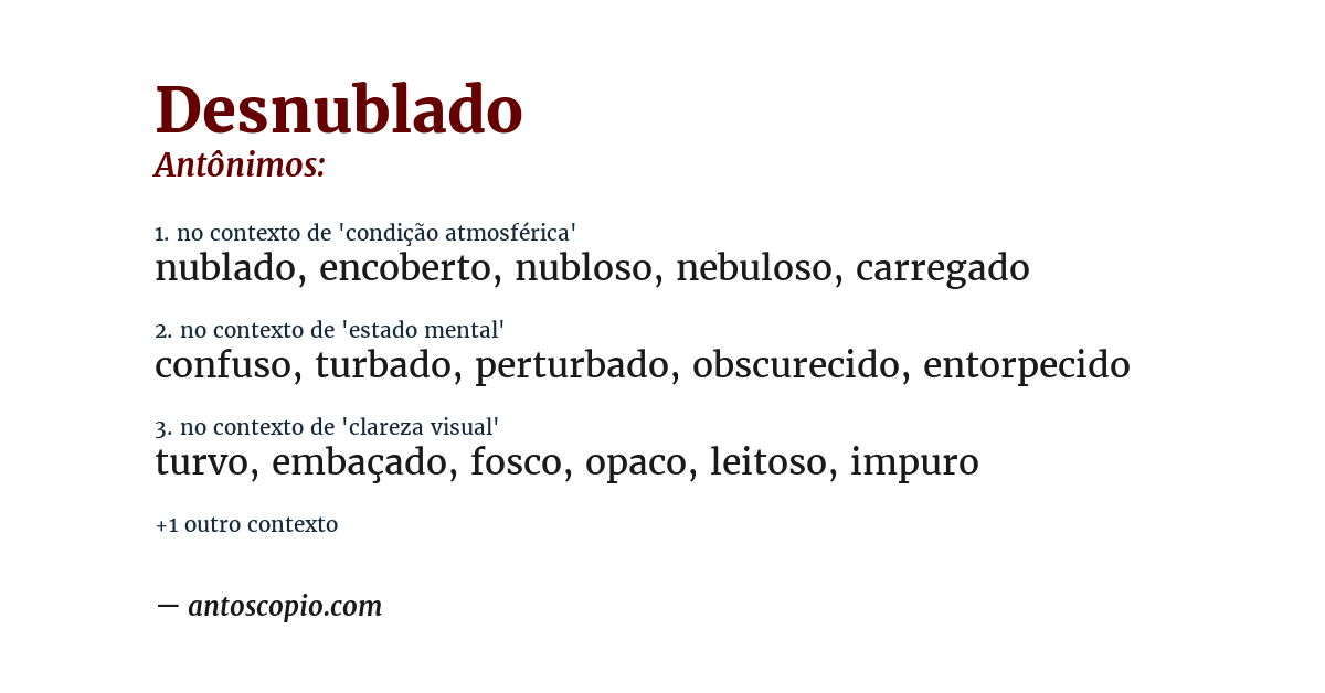 Antônimo de desnublado
