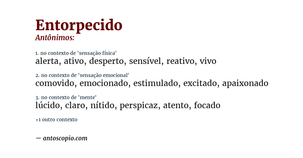 Antônimo de entorpecido