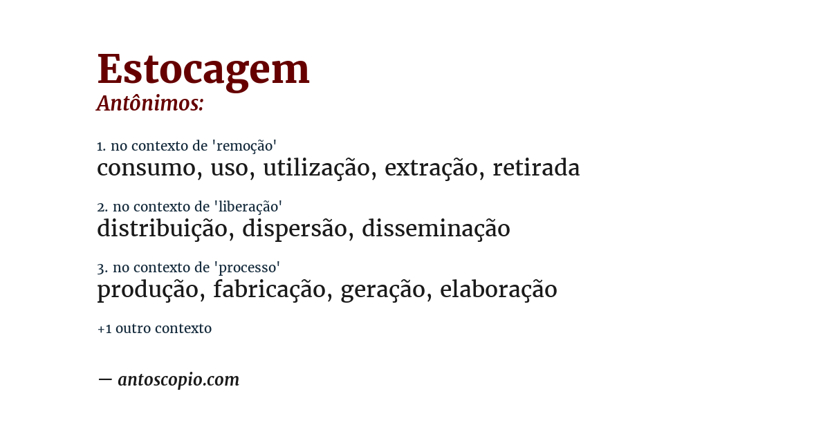 Antônimo de estocagem