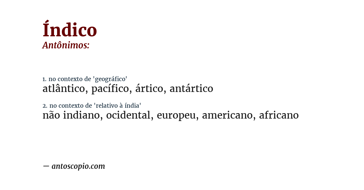Antônimo de índico