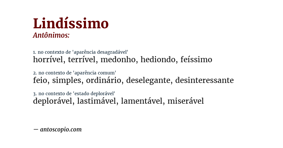 Antônimo de lindíssimo