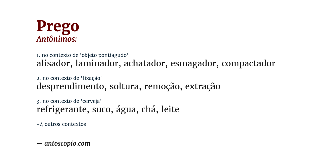 Antônimo de prego