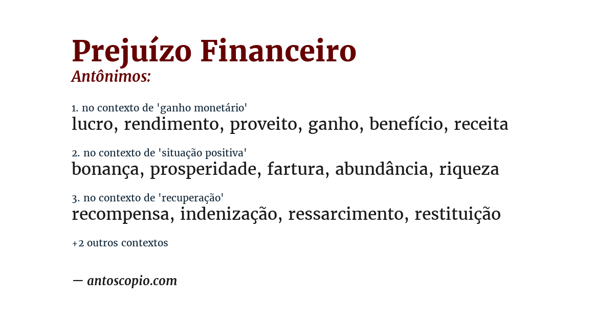 Antônimo de prejuízo financeiro