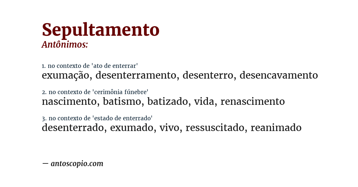 Antônimo de sepultamento