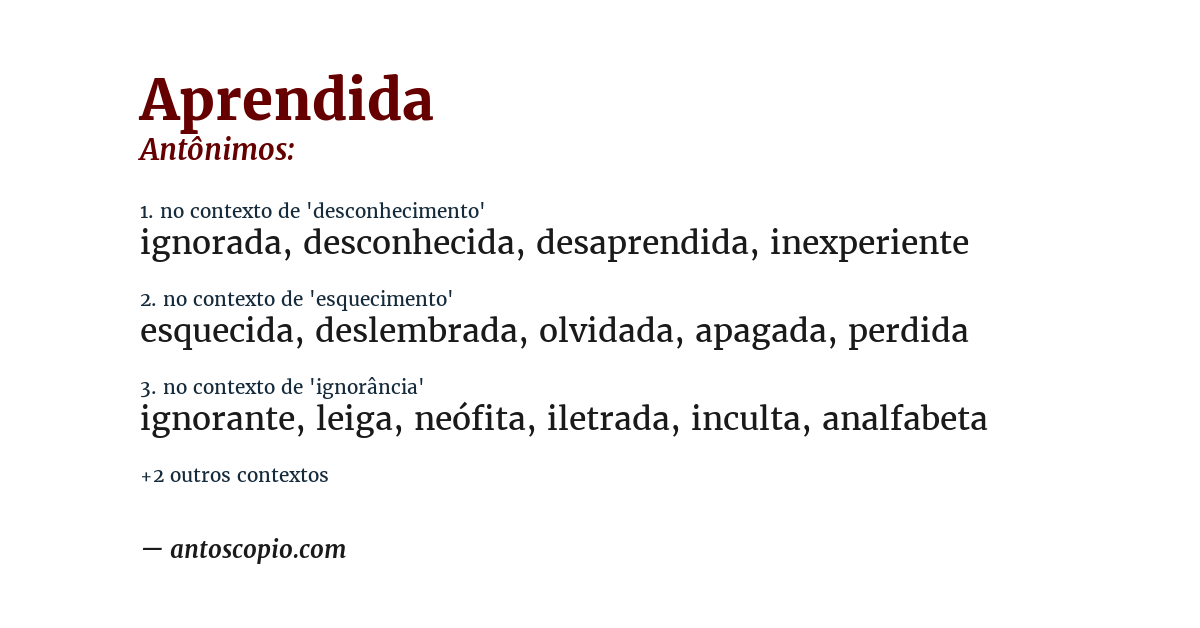 Antônimo de aprendida