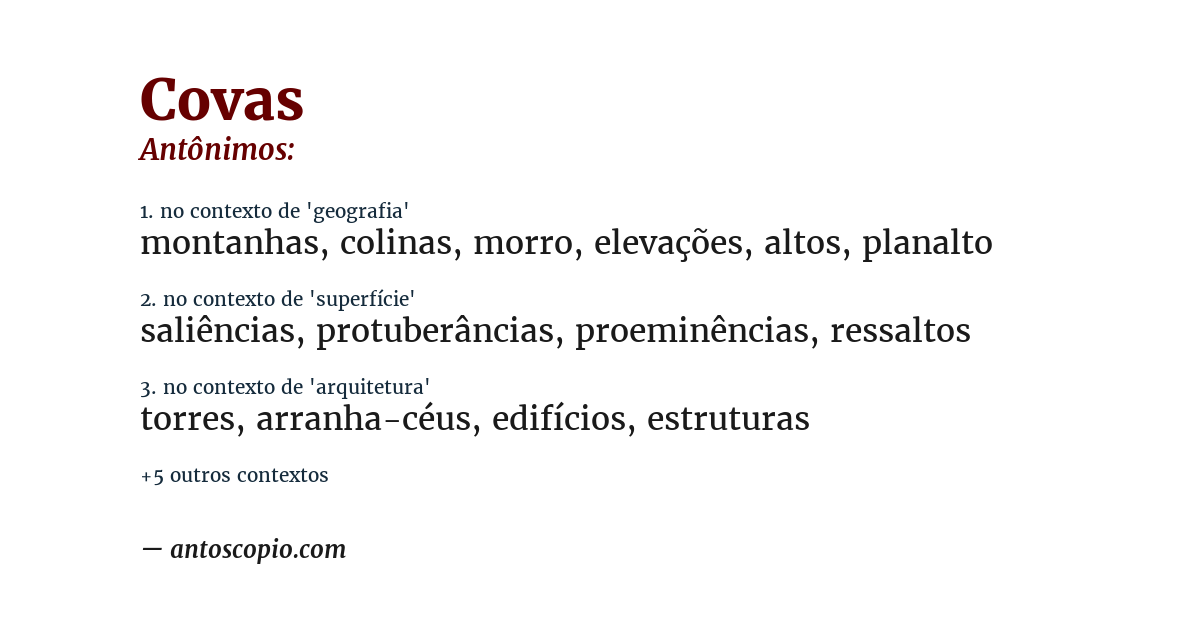 Antônimo de covas
