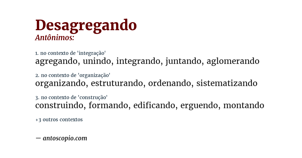 Antônimo de desagregando
