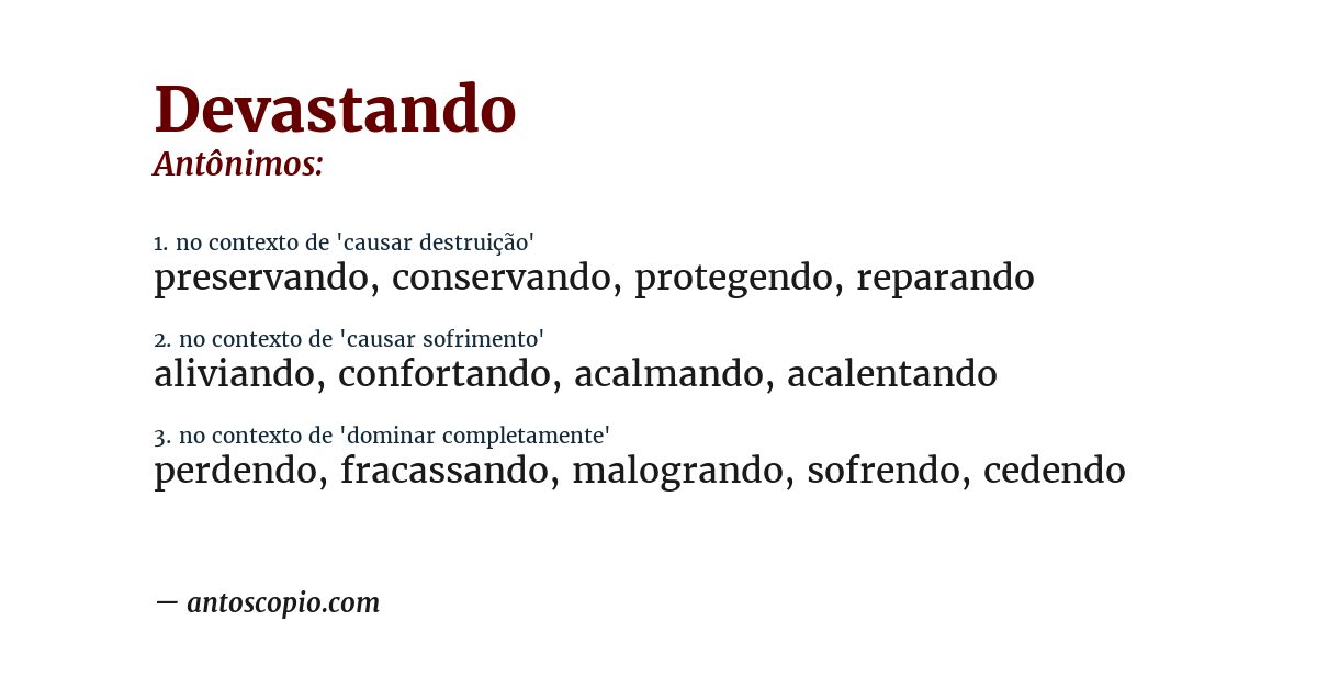 Antônimo de devastando