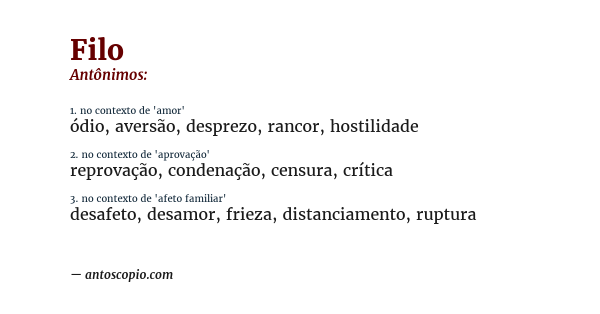 Antônimo de filo