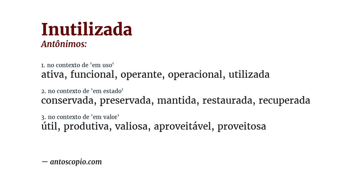 Antônimo de inutilizada