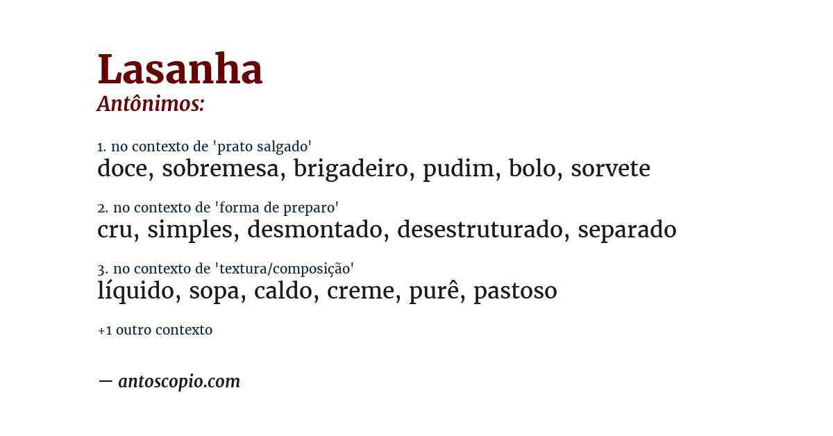 Antônimo de lasanha