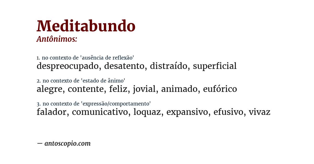 Antônimo de meditabundo