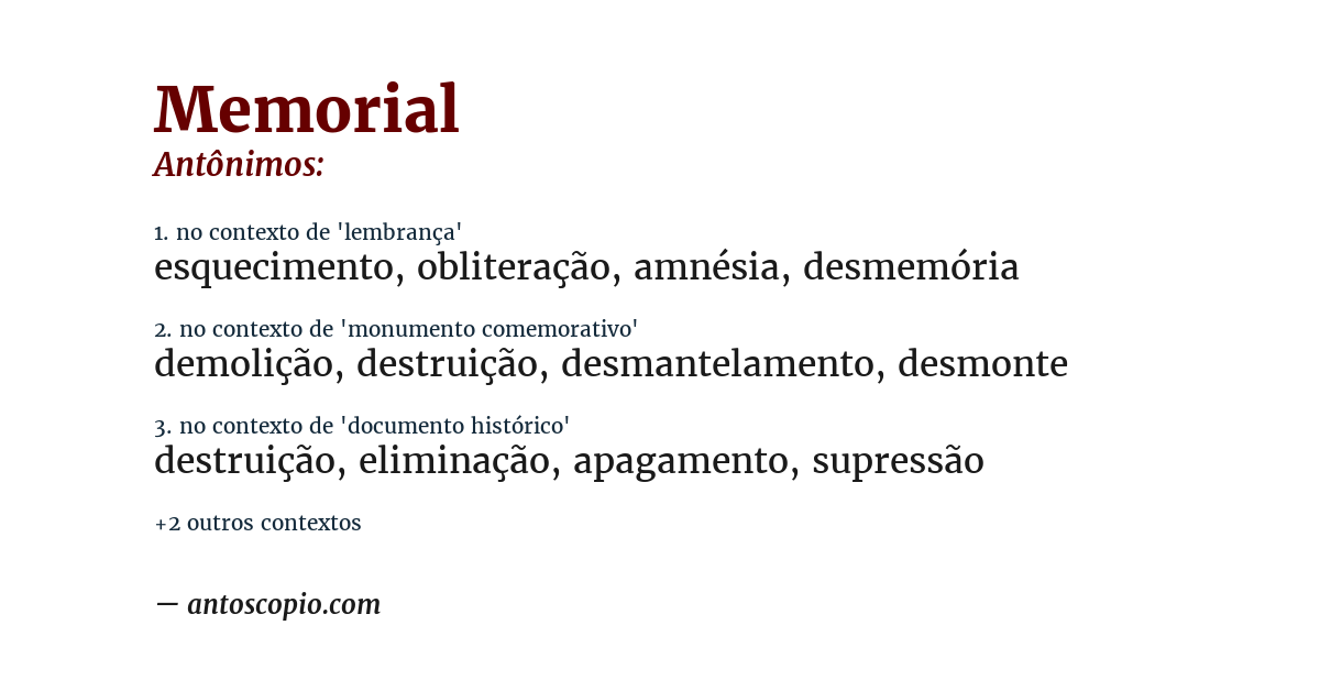 Antônimo de memorial