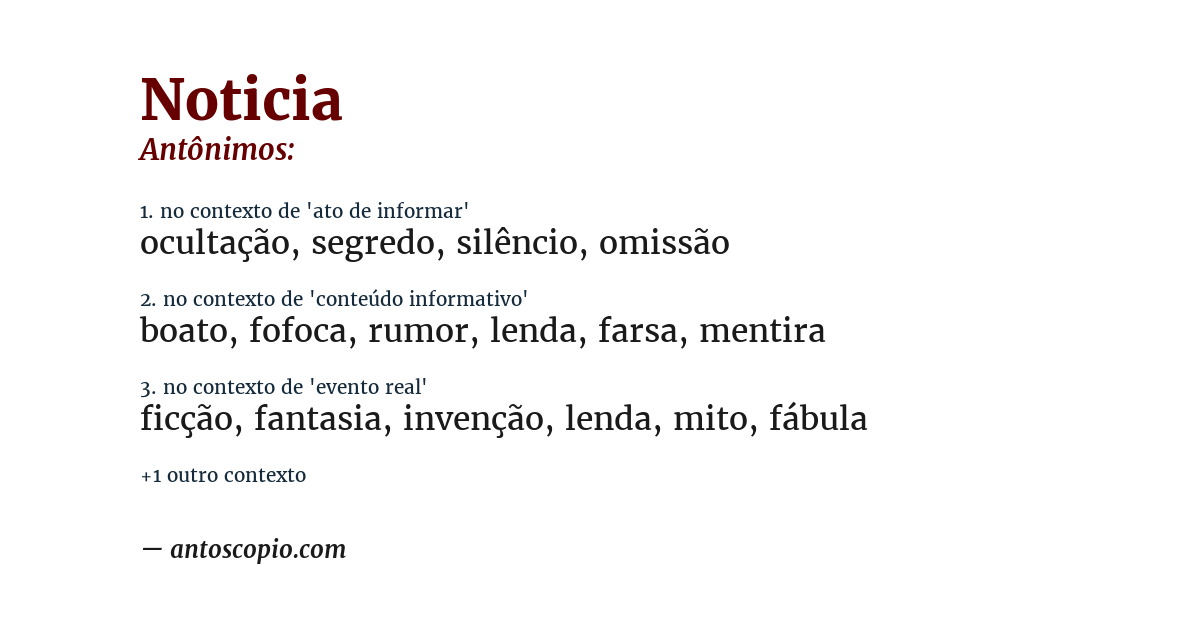 Antônimo de noticia