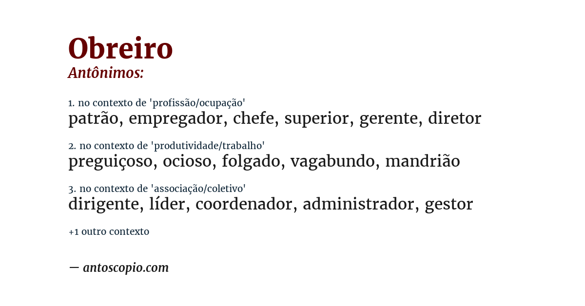 Antônimo de obreiro