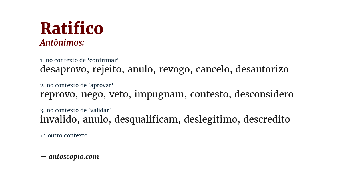 Antônimo de ratifico