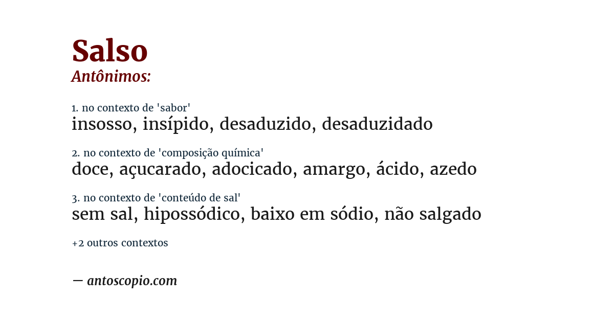 Antônimo de salso
