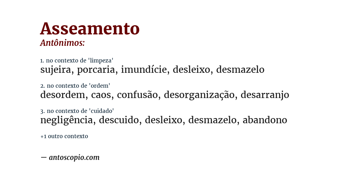 Antônimo de asseamento