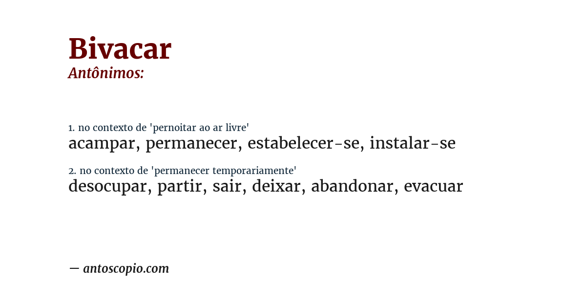 Antônimo de bivacar