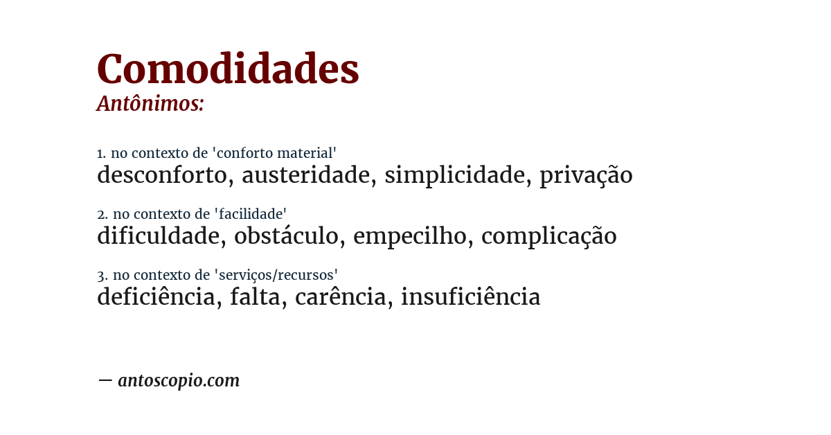 Antônimo de comodidades