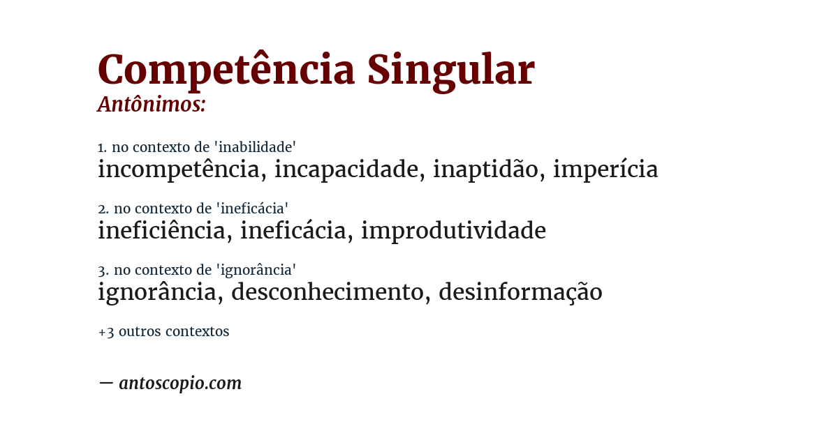 Antônimo de competência singular